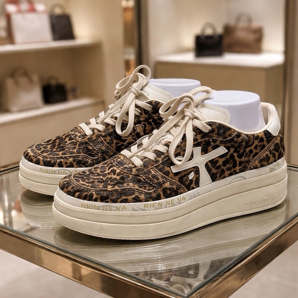 Premiata Leopard Print Leather Platform Sneakers Luxury Old‎ Money EU 39 US 9